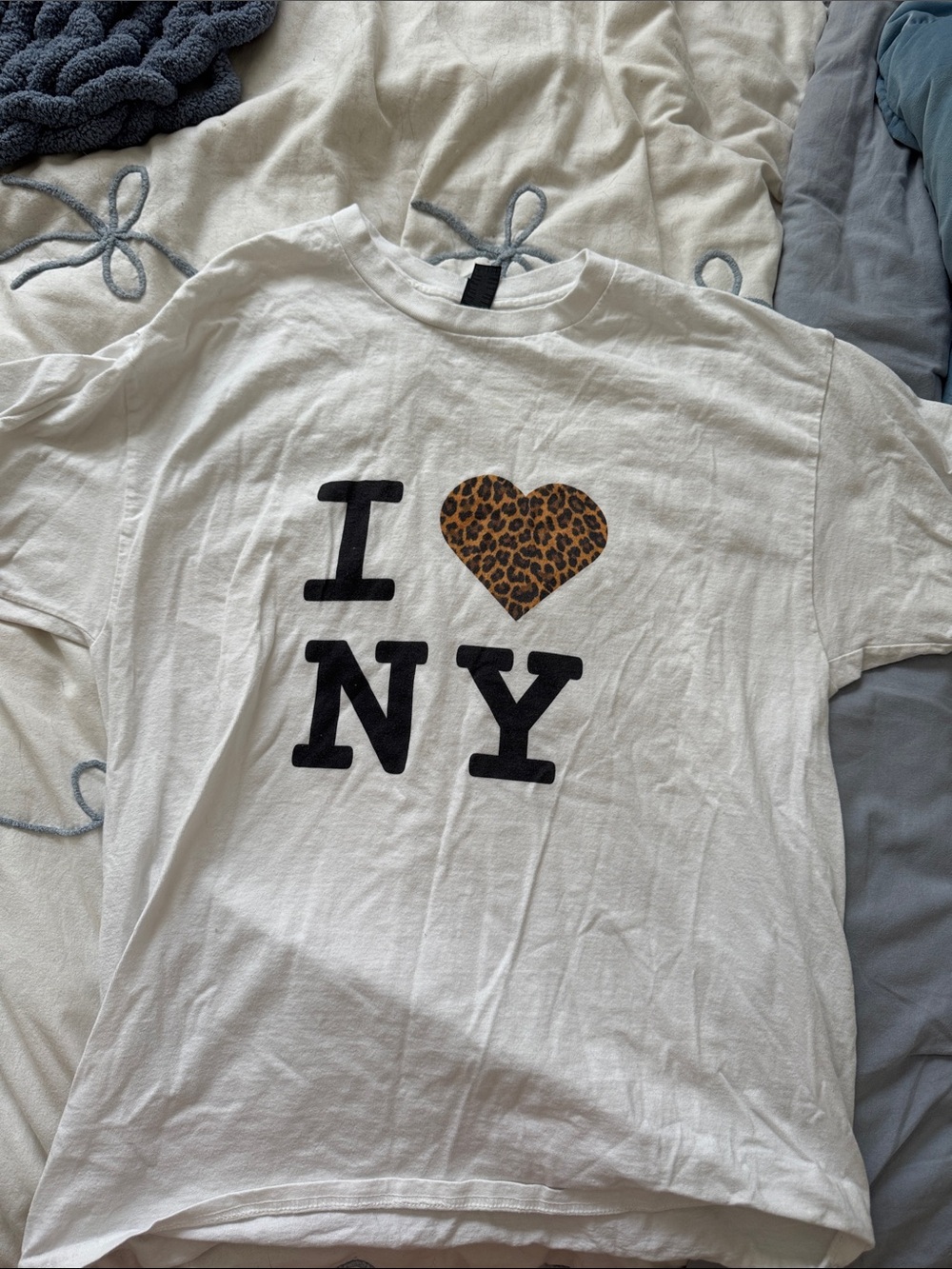 White "I ♥ NY" Graphic Tee with Leopard Heart
